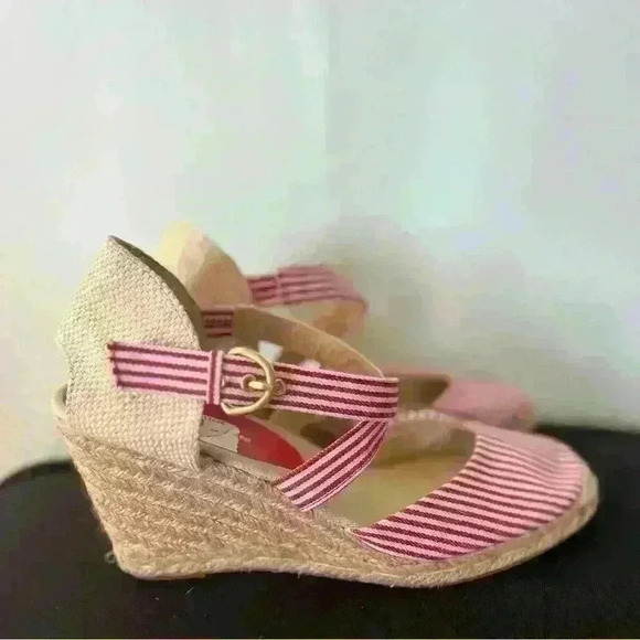 Adrienne Vittandini Red and White Espadrille Wedges sz 9 - Picture 3 of 6